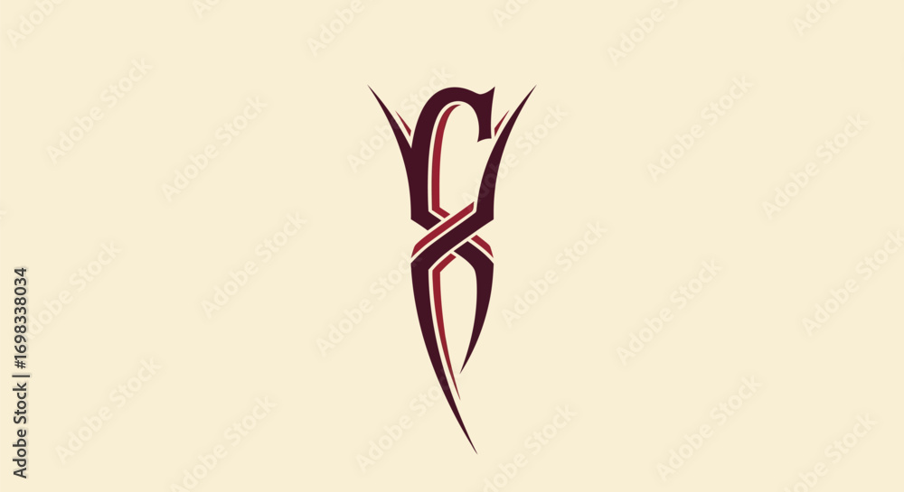 Poster elegant calligraphic initial c in a sharp tribal style.