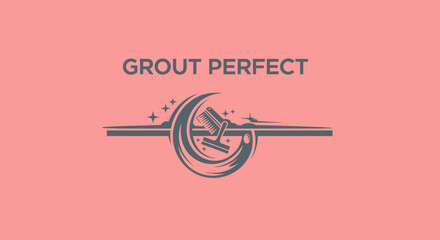 Grout Perfect logo design with cleaning tool and sparkles.