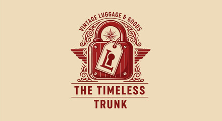 Vintage luggage logo design featuring a classic red trunk with wings.