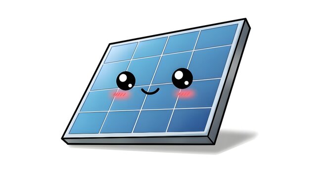 Kawaii style solar panel on white background