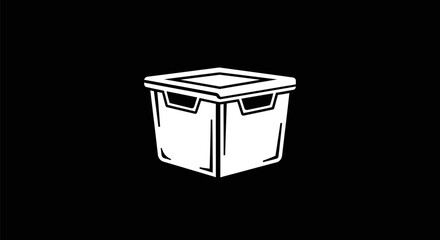 Simple white line art icon of a storage container.