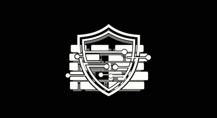 Digital Security Shield and Firewall Brick Wall Icon.