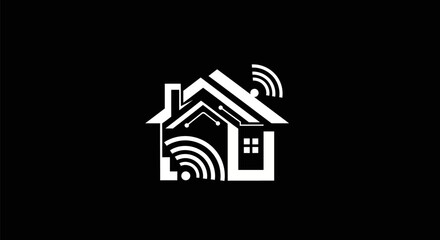 Digital Smart Home Icon with Wireless Connectivity.