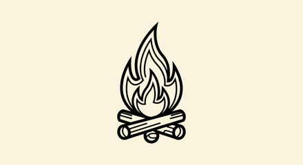 Simple line art icon of a burning campfire with crossed logs.