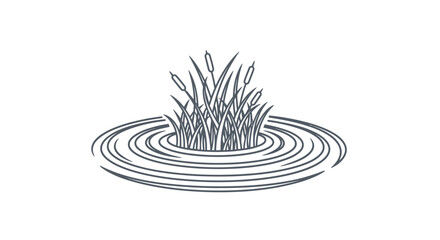 Elegant line art illustration of reeds in rippling water.
