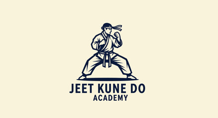 Jeet Kune Do martial artist in a classic fighting stance logo design.