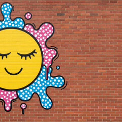 Obraz premium Playful Pop Art Mural with Yellow Cartoon Face