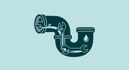 Plumbing pipe repair icon with wrenches and water drop.