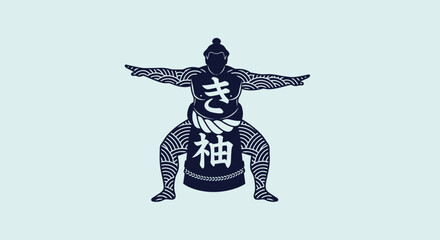 Stylized graphic illustration of a Japanese sumo wrestler.