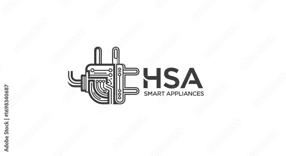 Poster hsa smart appliances logo with circuit board pattern on an electrical plug.