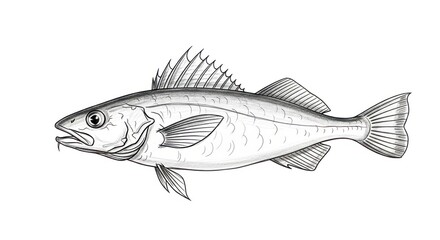 Obraz premium Detailed pencil sketch of a sea fish, showcasing intricate scales and fins, set against a plain white background.