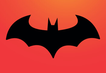 Black bat silhouette on red gradient background, abstract flying bat vector illustration.