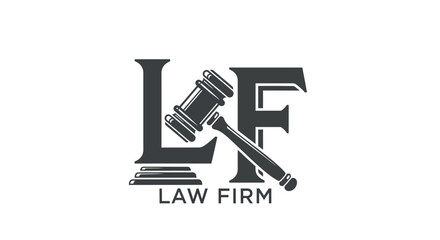 Law Firm LF Monogram Logo with Judge Gavel Symbol.