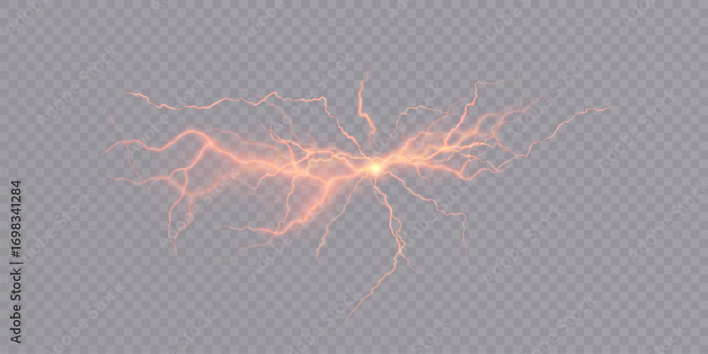 Poster realistic effect of bright orange lightning spreading from the center. suitable for use in game desi