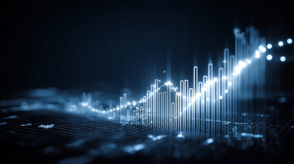 Captivating financial graph visualization with glowing bars and dynamic upward trajectory