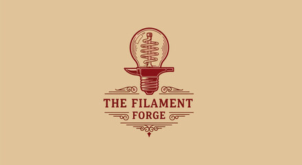 Vintage industrial logo design for The Filament Forge featuring an Edison lightbulb.