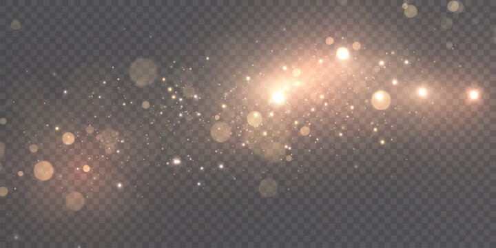 Glowing light effect with lots of glitter particles and stars. For Christmas and New Year design. Vector star cloud with dust.	