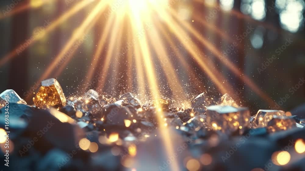 Poster abstract light rays splitting through sparkling crystals