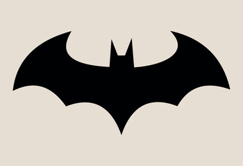 Black bat silhouette on light background, simple abstract flying bat vector illustration.