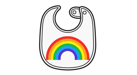 Naklejka premium A simple line art illustration of a baby bib featuring a colorful rainbow graphic.