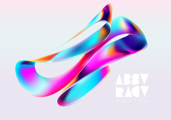 Liquid 3D iridescent shape. Abstract spiral wave ribbon. Colorful design element.