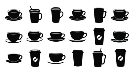 Modern coffee cup vector icons for cafe branding and menu designs with various takeaway cup silhouettes
