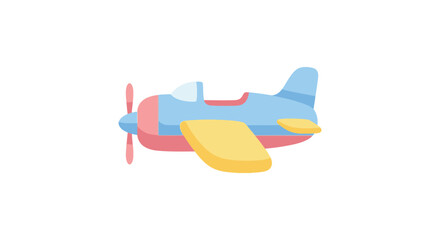 A colorful cartoon biplane with a propeller and yellow wings. © Maryati