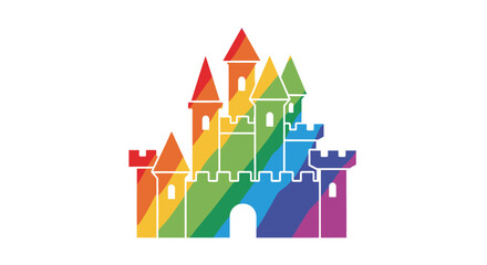 Rainbow-Colored Cartoon Castle Illustration. © Maryati