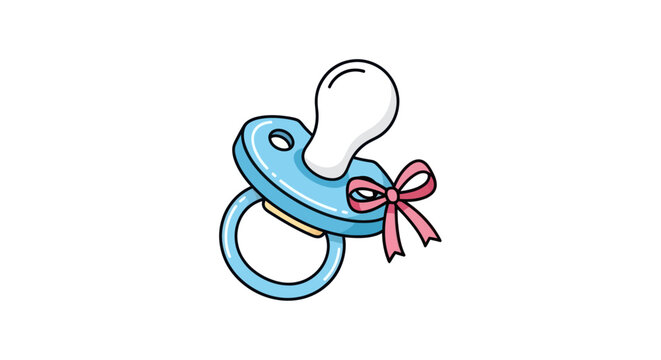 A cute hand-drawn blue baby pacifier decorated with a small pink ribbon bow.