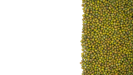 OVertical arrangement of mung beans covering the right edge of a clean white background. Ideal for banner design, food packaging