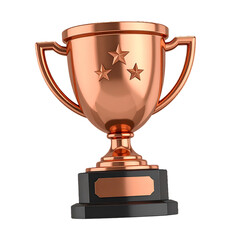 3D Bronze Trophy with Stars on Black Base Isolated