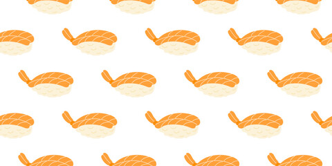 Sushi pattern design featuring shrimp nigiri on a white background