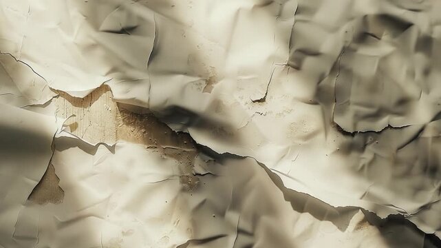 A close-up view of a section of paper on a wall, with texture and fibers visible