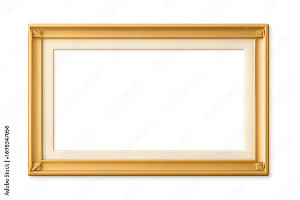 Poster realistic golden frame with passepartout, creating elegant presentation space on a transparent backg