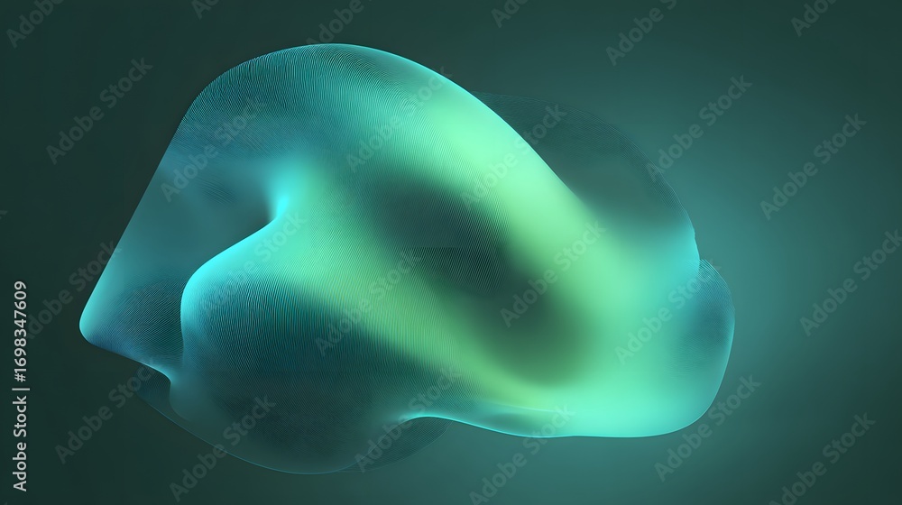 Aufkleber a smooth, abstract shape with flowing curves and gradients in shades of green and blue, creating a m