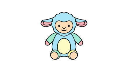 Adorable cartoon baby sheep plush toy with blue fleece costume. © Maryati