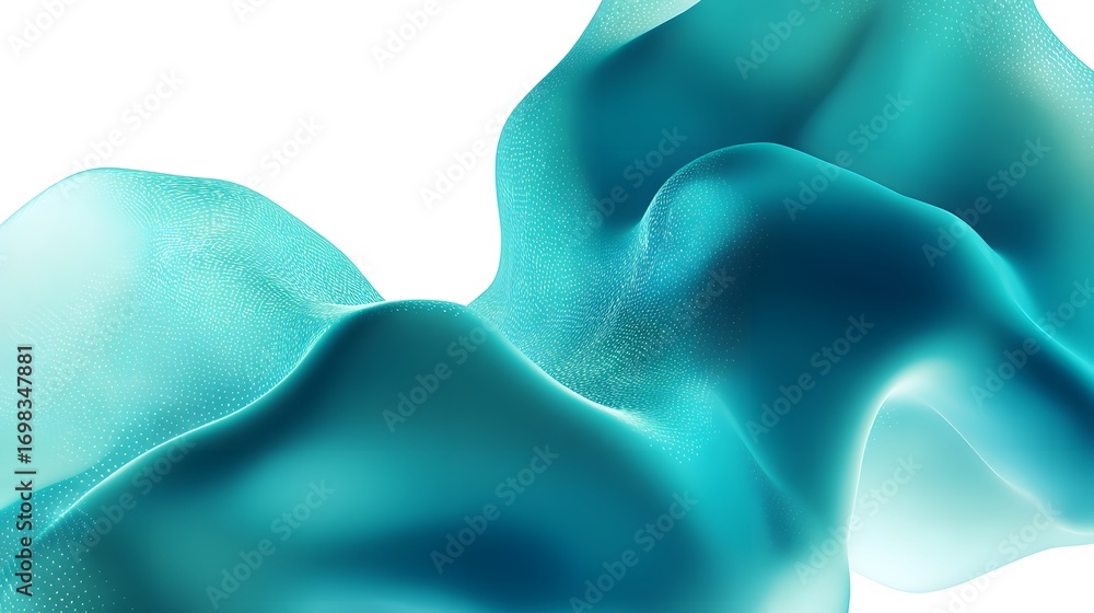 Poster abstract flowing waves in shades of blue and teal, with a smooth and soft texture, creating a sense 