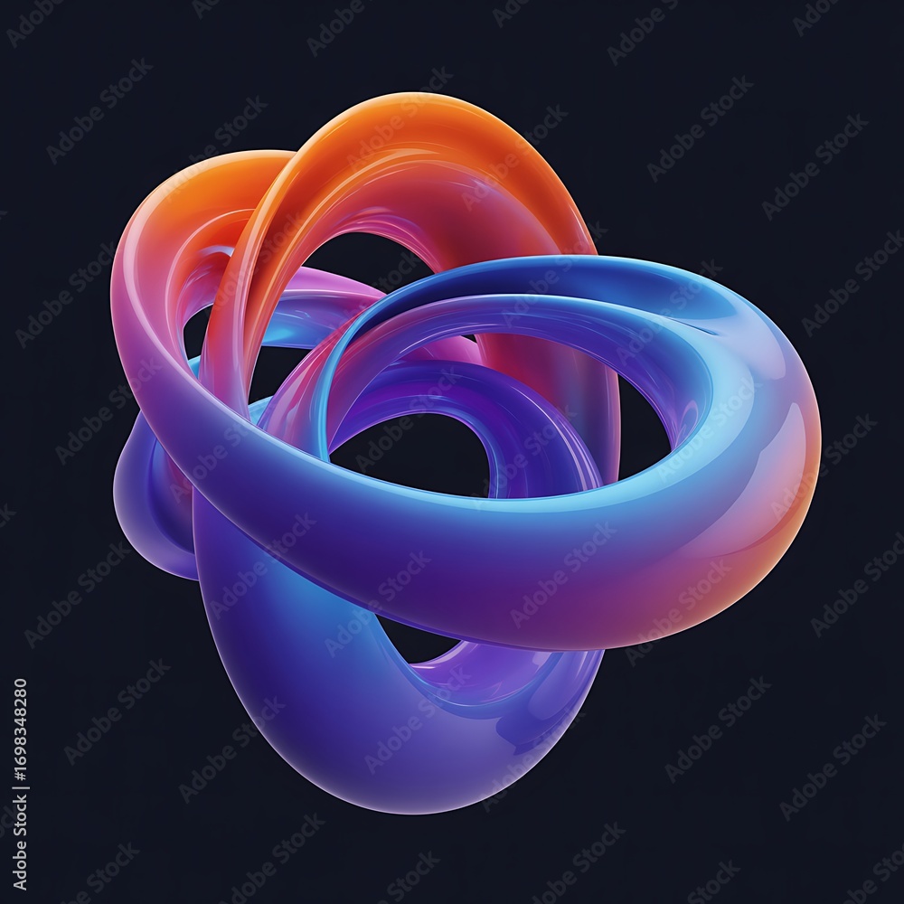 Poster abstract 3d render of interconnected torus shapes with gradient colors