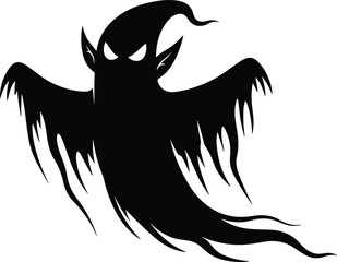 Ghost, silhouette, spooky, figure, Halloween, scary, haunted, monster, creepy, tattered, arms, elongated, fingers, black, outline, vector, illustration