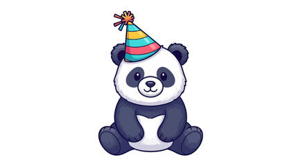 Fototapeta premium Adorable Cartoon Panda Wearing a Colorful Birthday Party Hat.