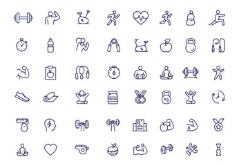 Fitness, sport, gym line style icon set, editable stroke, workout, exercise, health, nutrition, training, muscle, lifestyle, diet, wellness, weight, cardio, yoga, athlete, endurance, strength