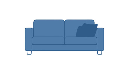 Blue Two-Seater Sofa with Pillow Modern Living Room Furniture.