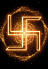 Glowing Swastika Symbol in Cosmic Nebula: A Digital Artwork