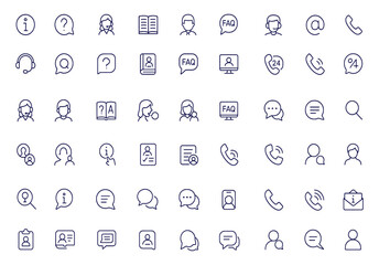 Icons for Web and Mobile Support, Line Style Help Desk, Information, User Manual, Guidebook, Customer Assistance, FAQ, Tutorial, Communication, Contact, Service, Chat, Interface, App