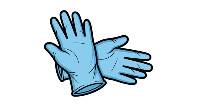 A cartoon illustration of a pair of light blue disposable medical gloves.