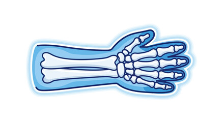 Artistic Illustration of Human Hand Bones in Blue Outline.