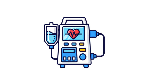 Medical Perfusion Machine with Heart Rate Monitor and IV Bag Illustration.