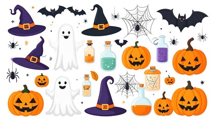 Festive Halloween Clipart Collection with Pumpkins, Ghosts, and Witches Hats