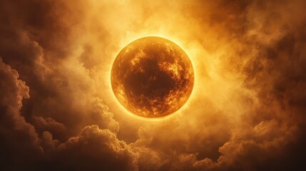 Celestial wonder of solar eclipse glowing with golden rays across the horizon.