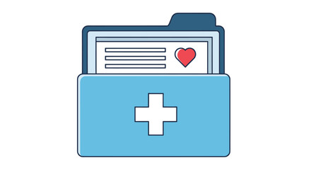 Fototapeta premium Blue Medical Folder Icon with Heart and Documents.